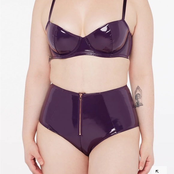 Savage X Fenty Playtime Purple Leather Tease Vinyl Balconette Bra - Picture 3 of 7